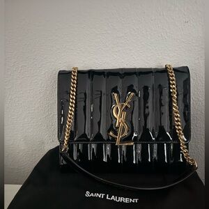 Saint Laurent Glossy Black Shoulder Bag with Gold Chain